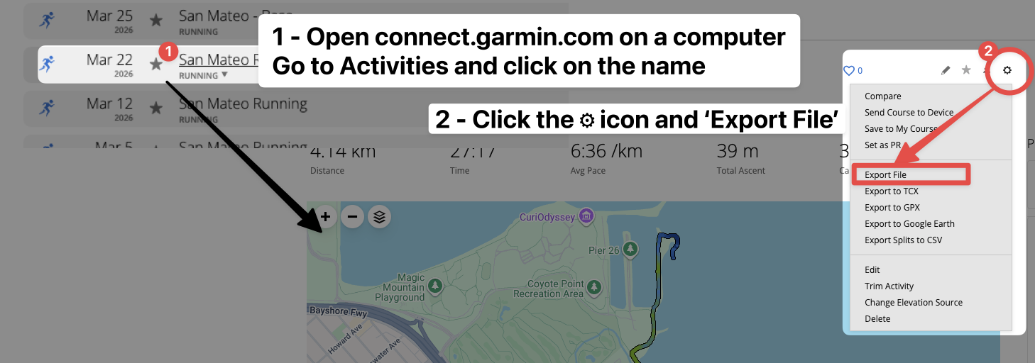 Export activity from Garmin Connect
